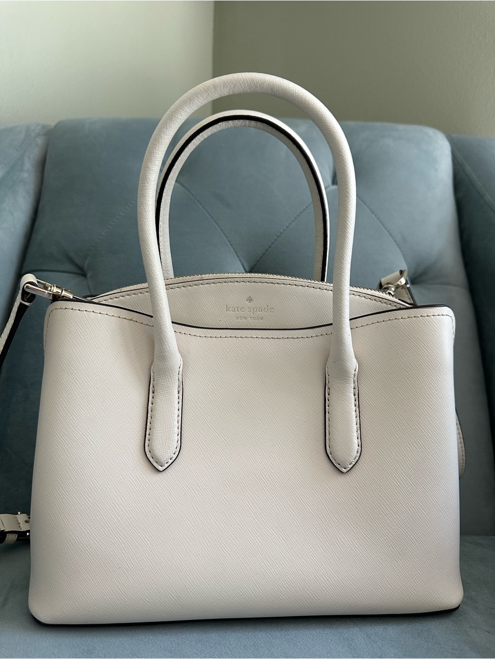 kate spade Cream Structured Leather Satchel with Top Handles